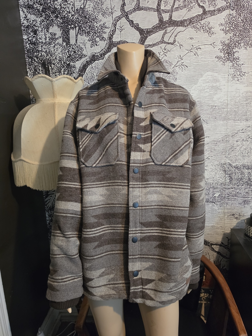 Jachs NY Southwestern Aztec Sherpa Lined Shirt Jacket Wool Blend - Men's L